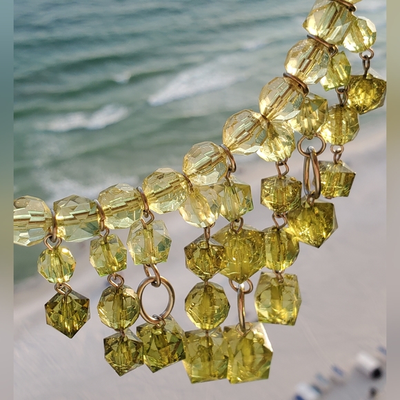 Vintage lucite faceted peridot green choker bib statement necklace 80's 90's euc - Picture 5 of 16